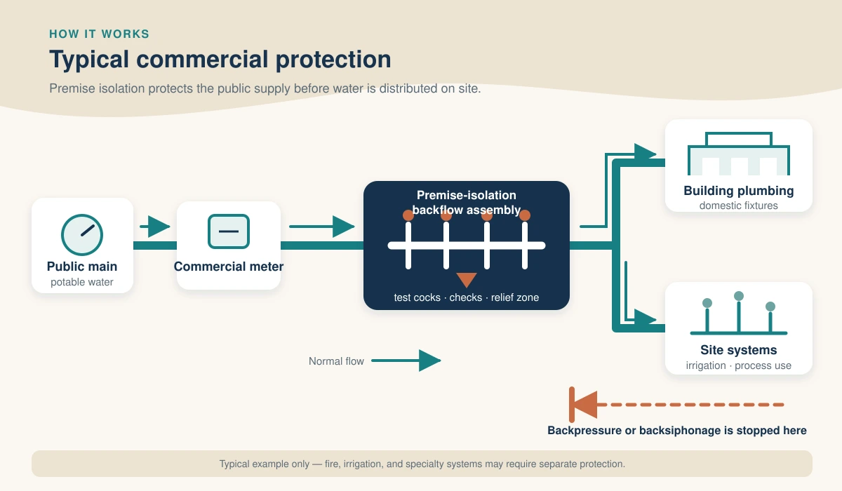 Diagram of a protected commercial water connection