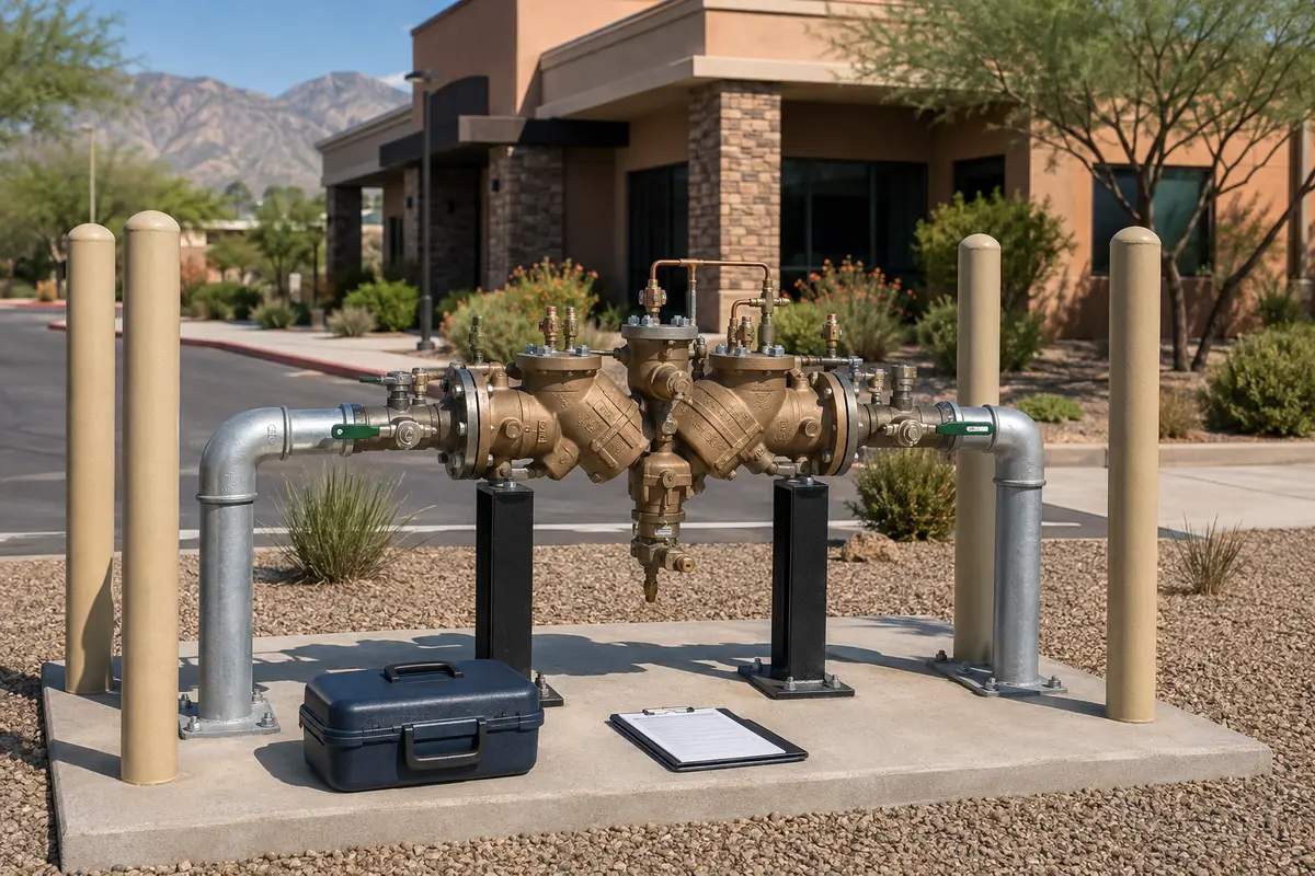 Large backflow prevention assembly serving a protected connection